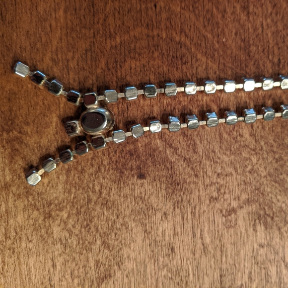 Vintage Milk Glass & Green Rhinestone Necklace - Picture 4 of 7